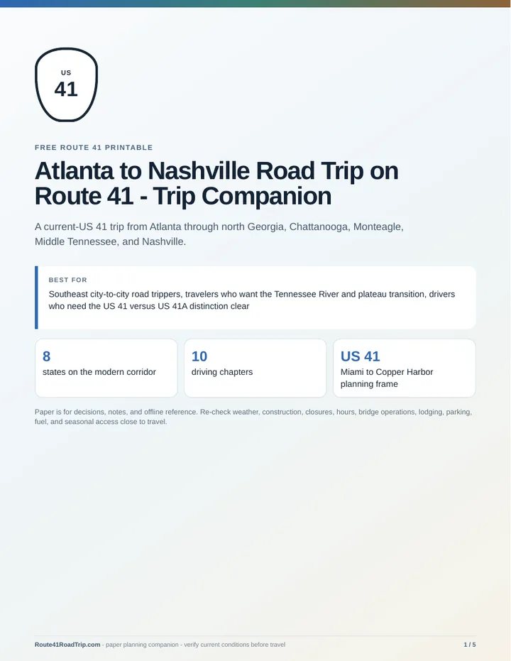 Cover of Atlanta to Nashville Road Trip on Route 41 - Trip Companion.