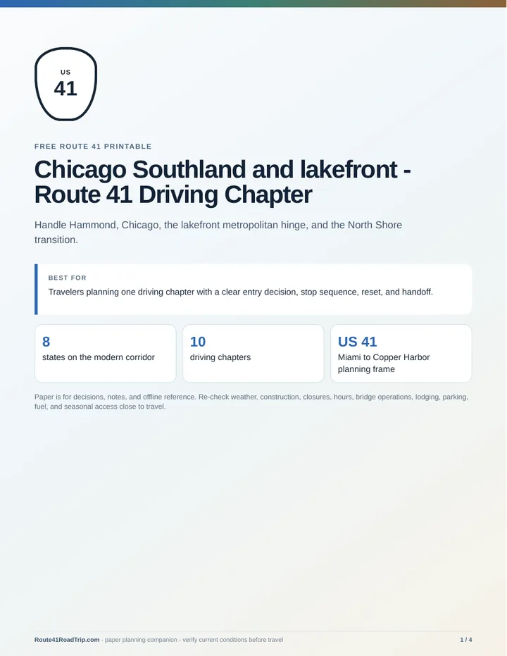Cover of Chicago Southland and lakefront - Route 41 Driving Chapter.