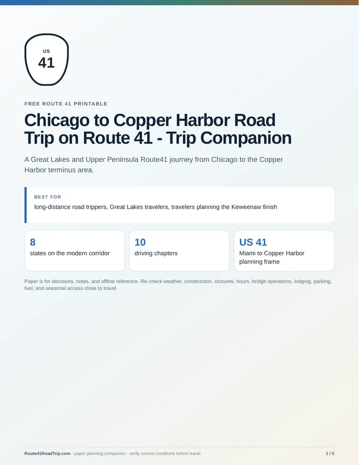 Cover of Chicago to Copper Harbor Road Trip on Route 41 - Trip Companion.