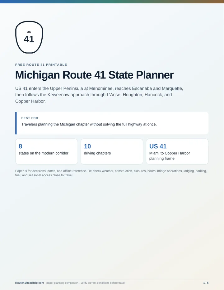 Cover of Michigan Route 41 State Planner.