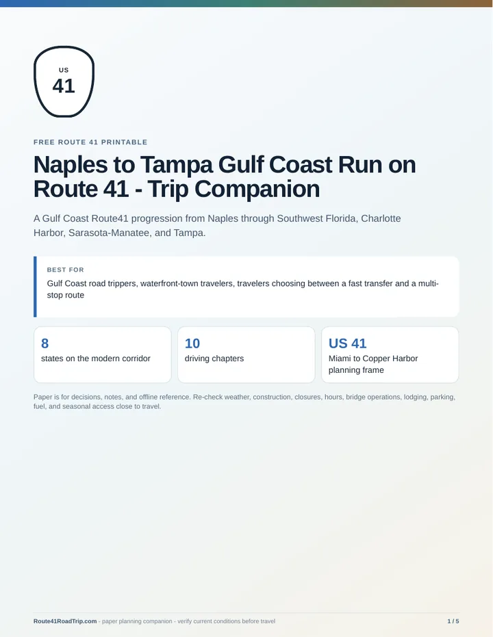 Cover of Naples to Tampa Gulf Coast Run on Route 41 - Trip Companion.