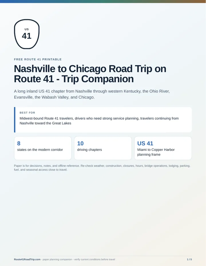 Cover of Nashville to Chicago Road Trip on Route 41 - Trip Companion.