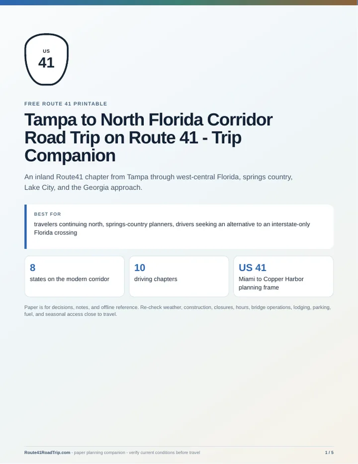 Cover of Tampa to North Florida Corridor Road Trip on Route 41 - Trip Companion.