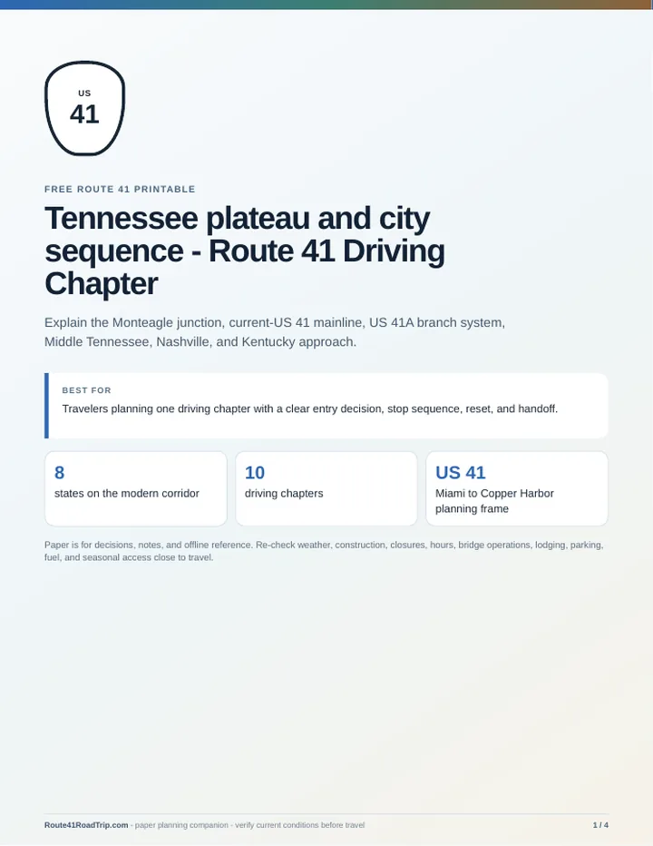 Cover of Tennessee plateau and city sequence - Route 41 Driving Chapter.