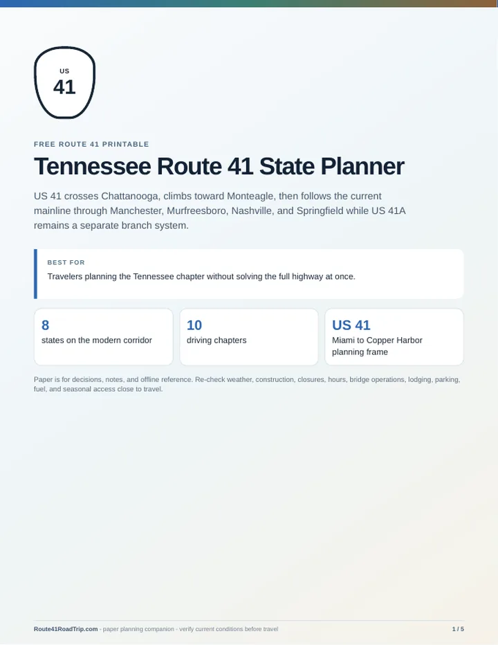 Cover of Tennessee Route 41 State Planner.