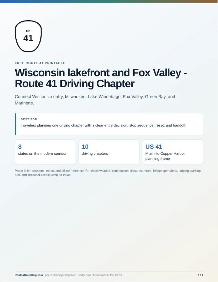 Cover of Wisconsin lakefront and Fox Valley - Route 41 Driving Chapter.