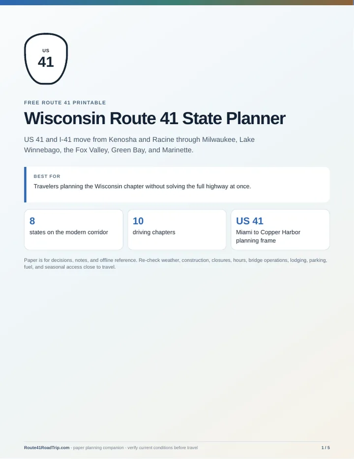 Cover of Wisconsin Route 41 State Planner.